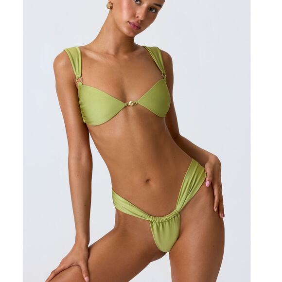 Oh Polly Pear Green Embellished Bikini Top Cheeky Bottom - Picture 1 of 14